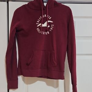Hollister Women's Burgundy V-Neck Hoodie Sweatshirt
